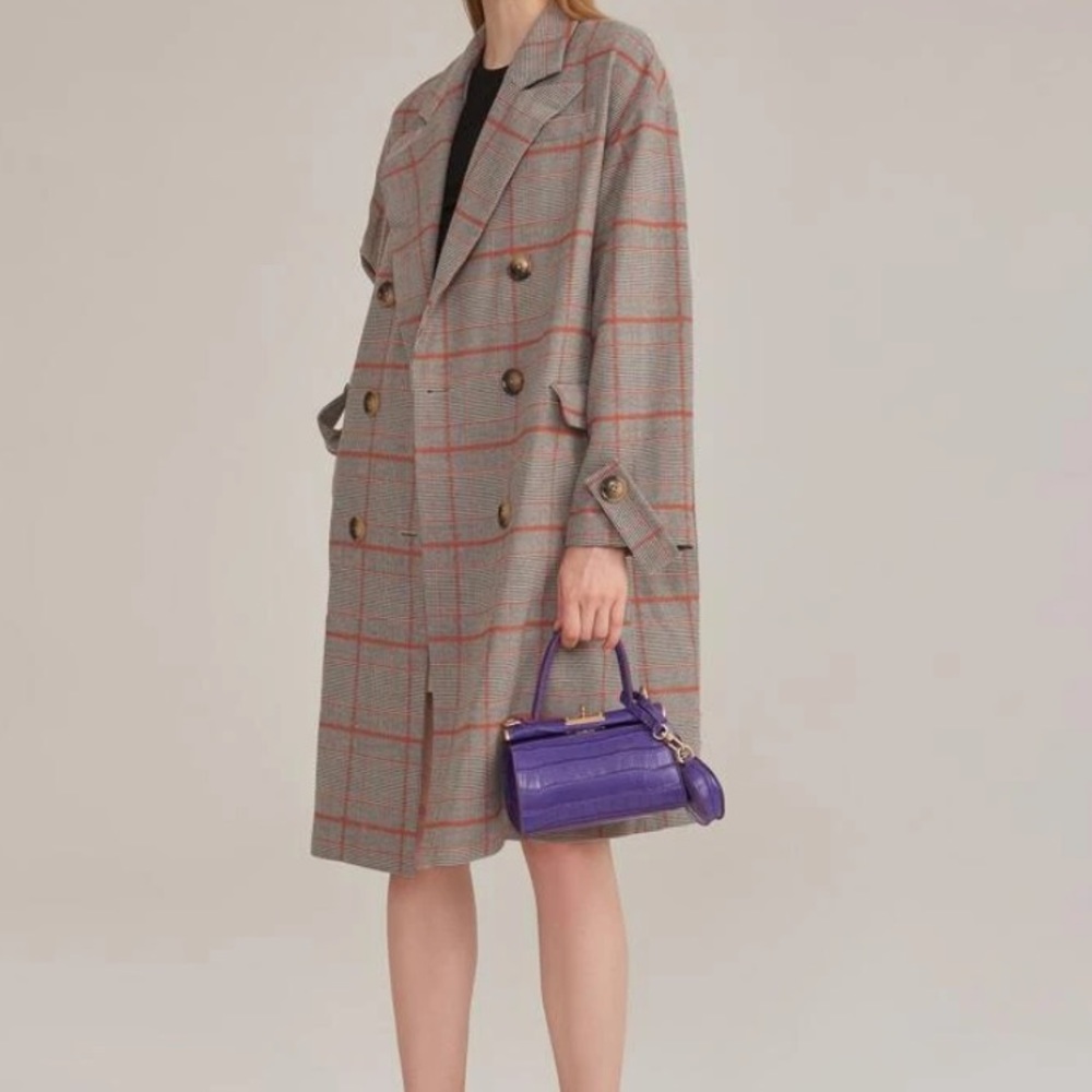NEVER WORN Drop Shoulder Plaid Pea Coat